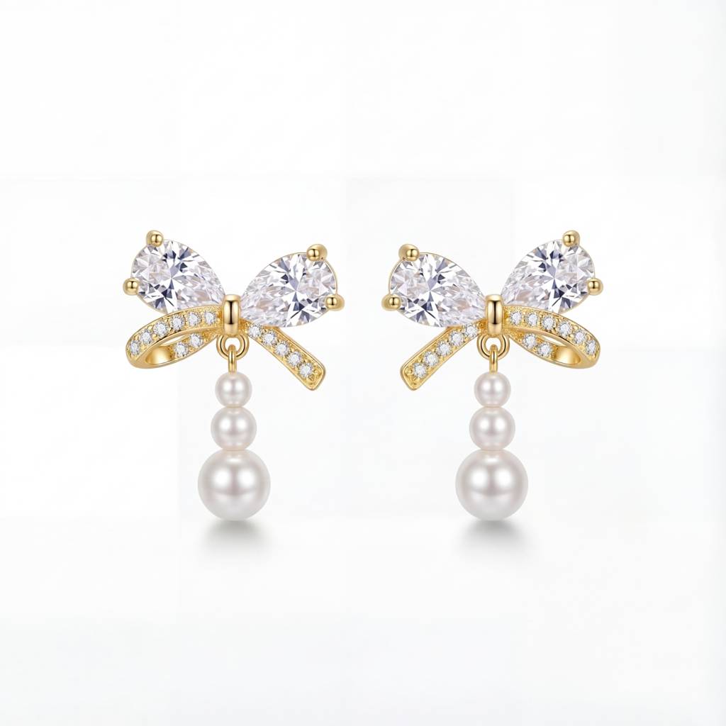 Korean Coquette Crystal Ribbon Drops : YUFSER361