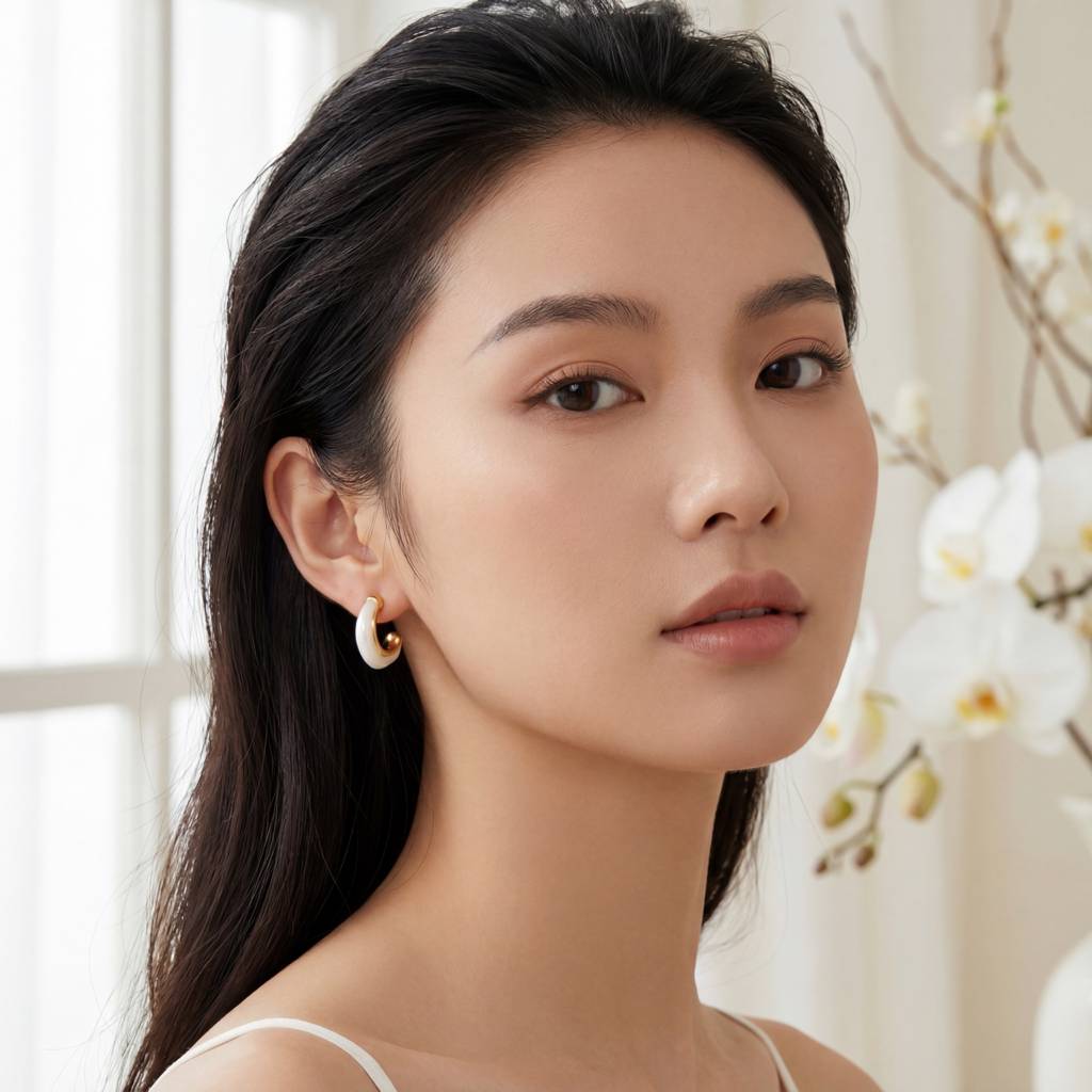 Korean Ethereal Marble Gilded Hoops : YUFSER364