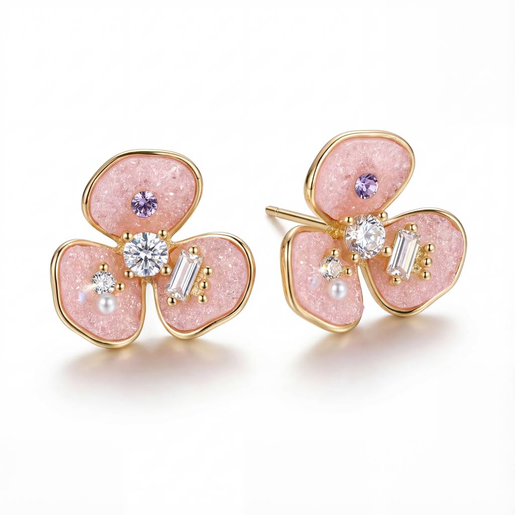 Korean Enchanted Blush Bloom Studs : YUFSER367