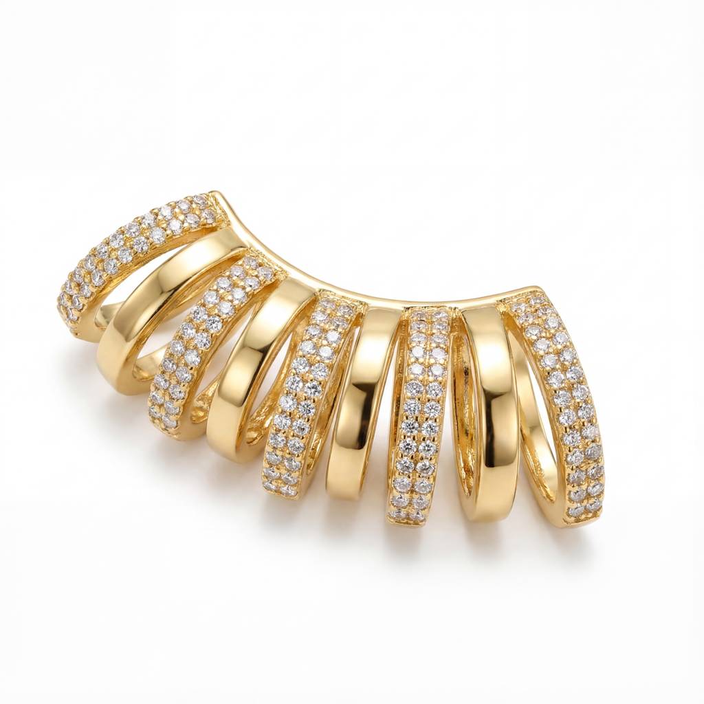 Korean Radiant Golden Ribbed Ear Cuff : YUFSER369