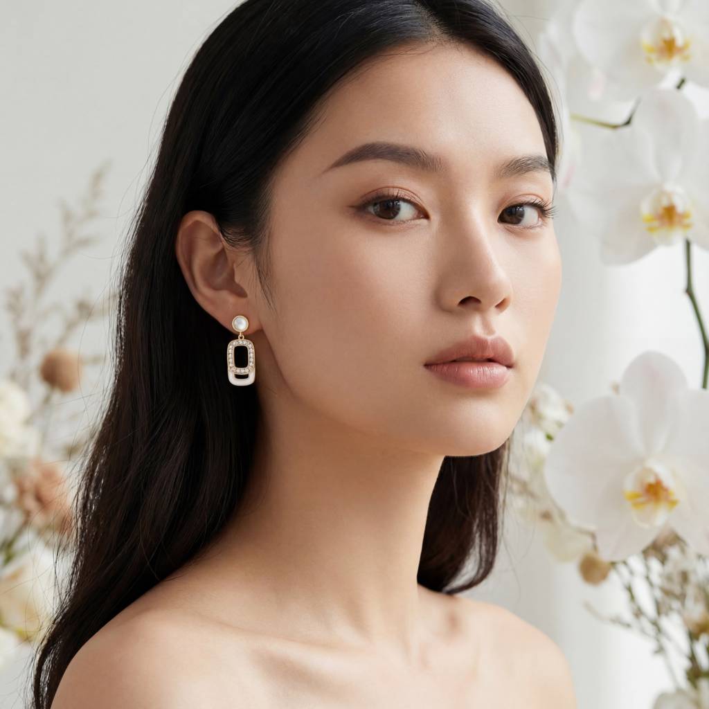 Korean Art Deco Ivory Geometric Drops : YUFSER366