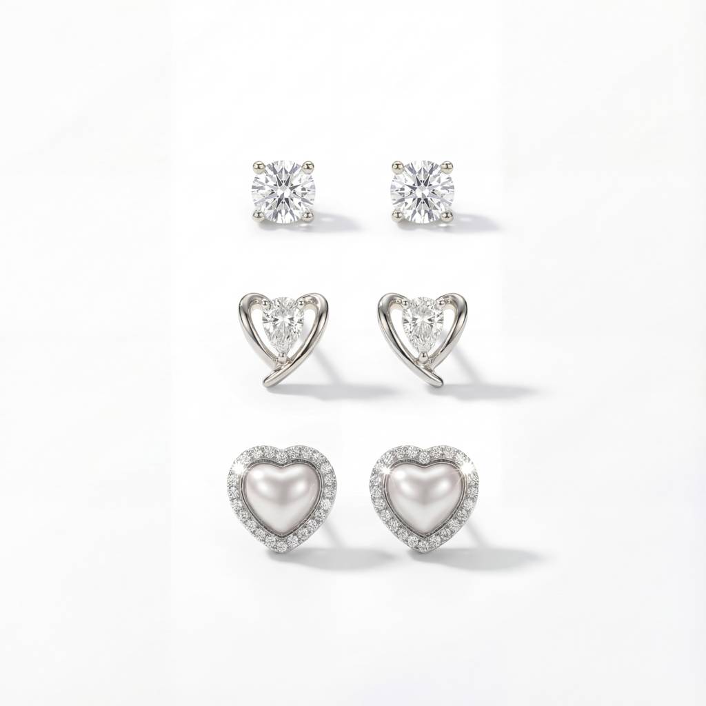 Korean Graceful Heart & Brilliance Earring Trio : YUFSER024-SL