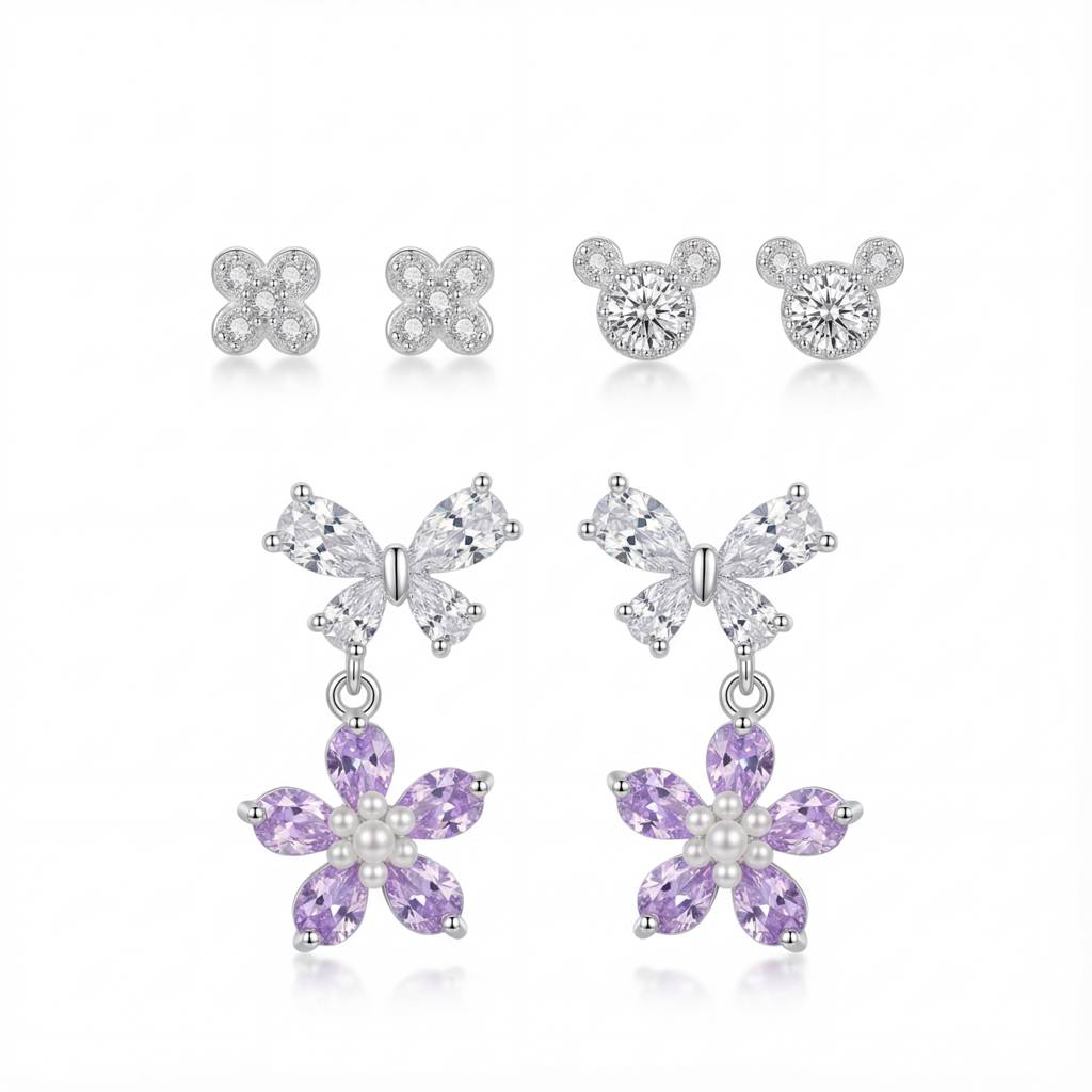 Korean Blossom & Butterfly Pastel Earring Set : YUFSER027-SPR