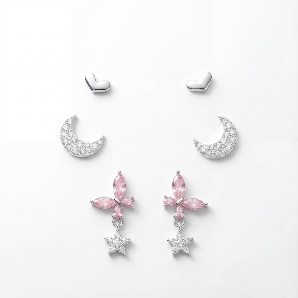 Korean Midnight Sky & Crystal Butterfly Earring Trio : YUFSER029-SP
