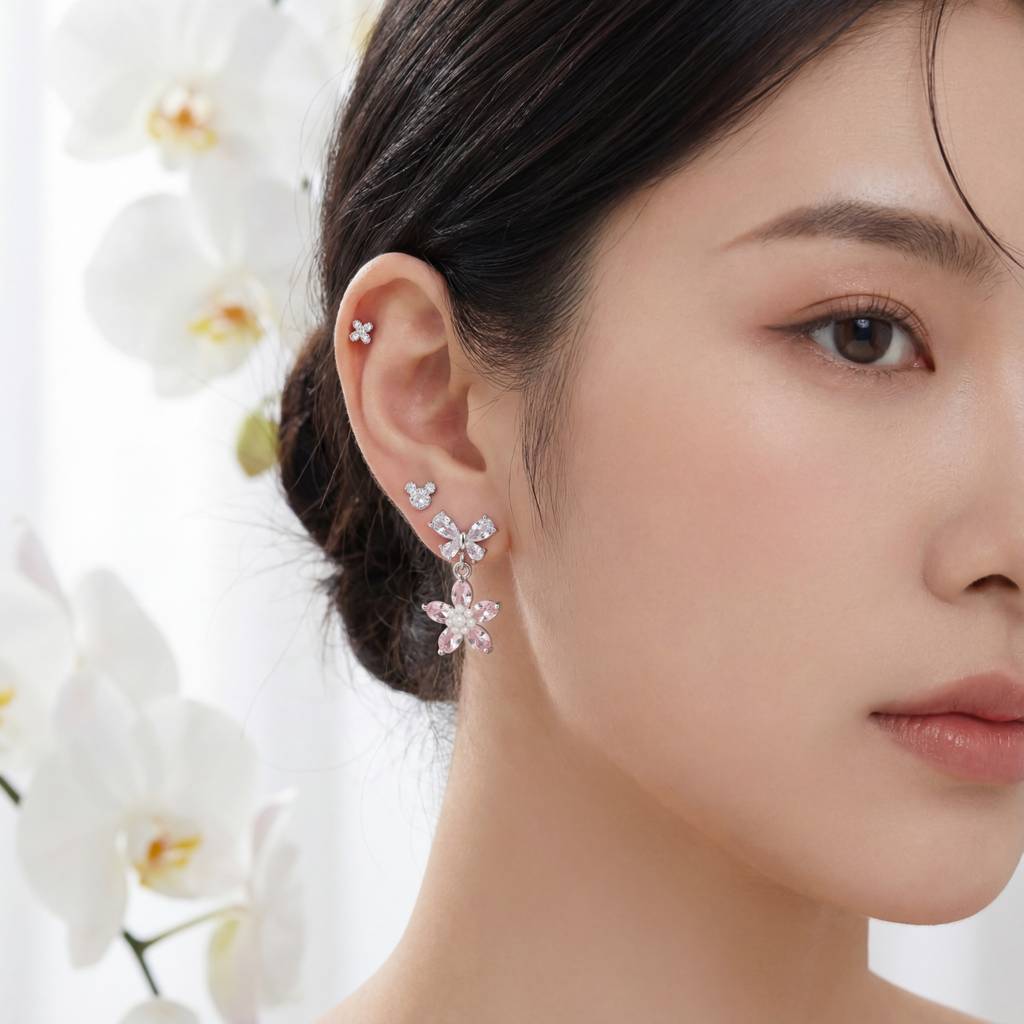 Korean Blossom & Butterfly Pastel Earring Set : YUFSER027-SPR