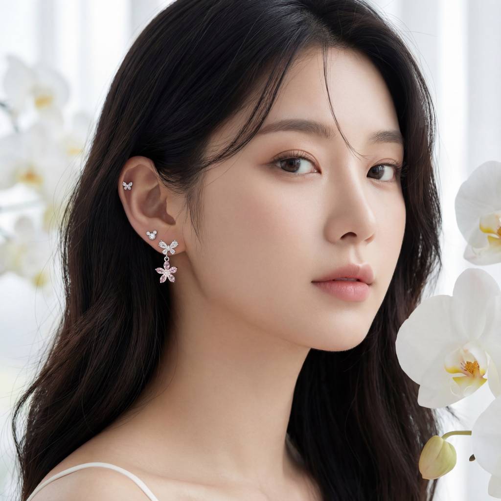 Korean Blossom & Butterfly Pastel Earring Set : YUFSER027-SP