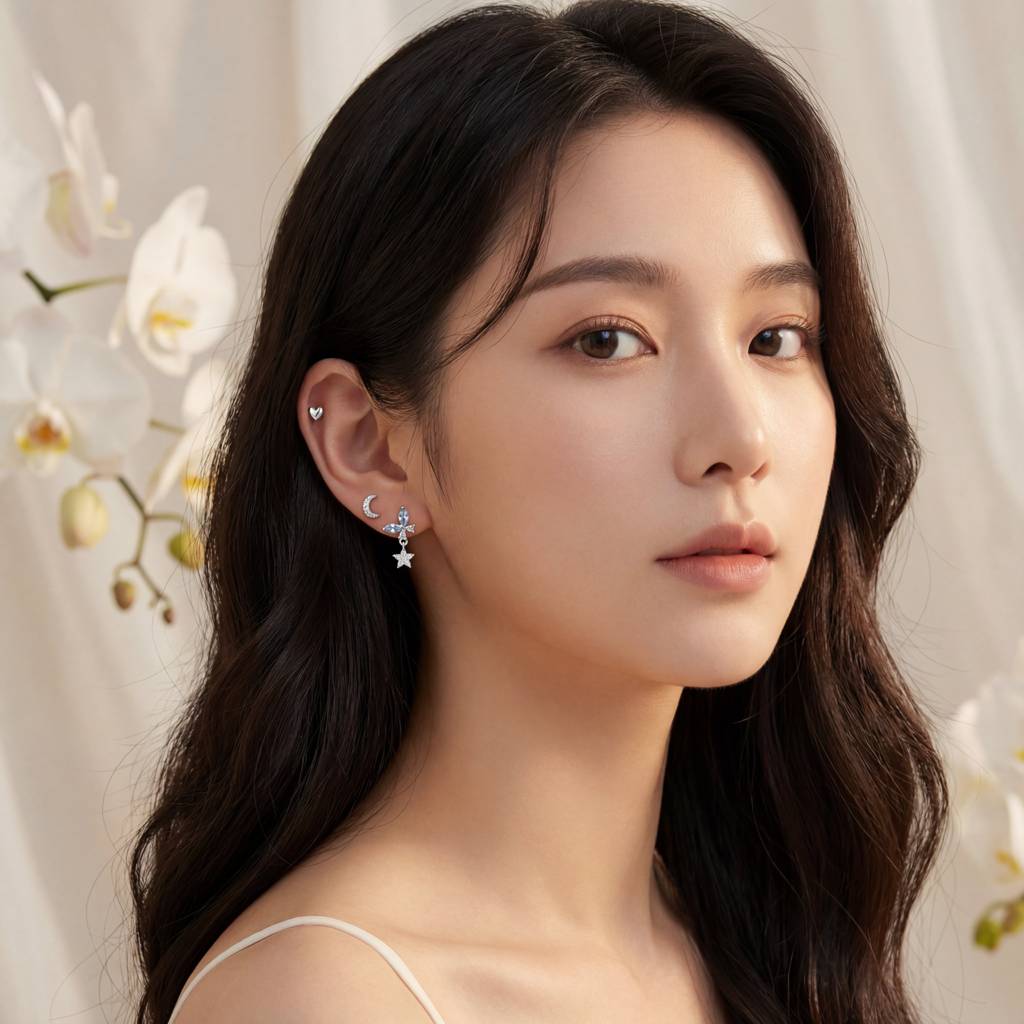 Korean Midnight Sky & Crystal Butterfly Earring Trio : YUFSER029-SB