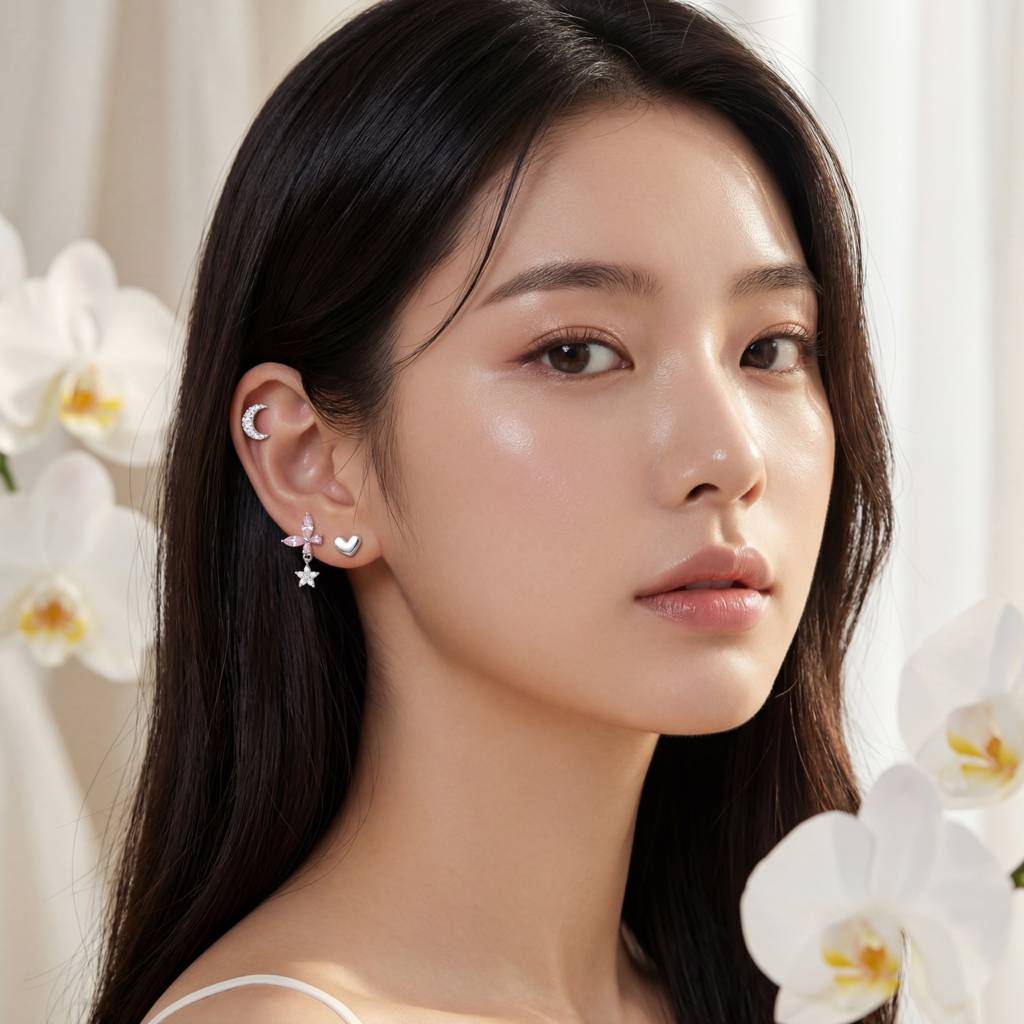 Korean Midnight Sky & Crystal Butterfly Earring Trio : YUFSER029-SP