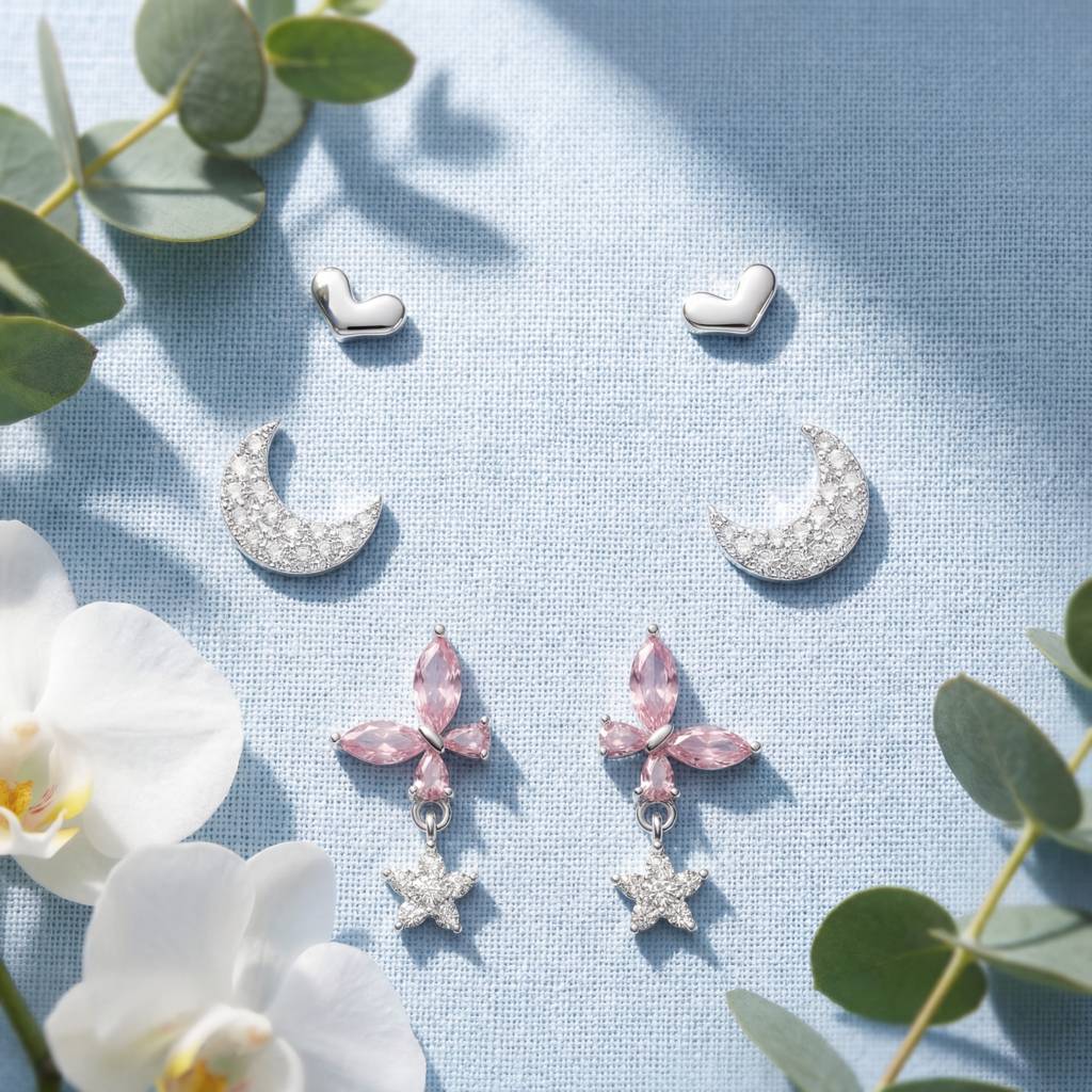 Korean Midnight Sky & Crystal Butterfly Earring Trio : YUFSER029-SP