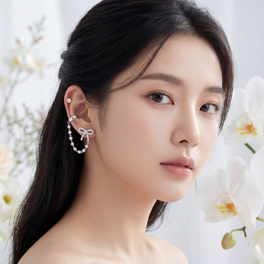 Korean Coquette Bow & Drop Pearl Ear Wrap : YUFSER372