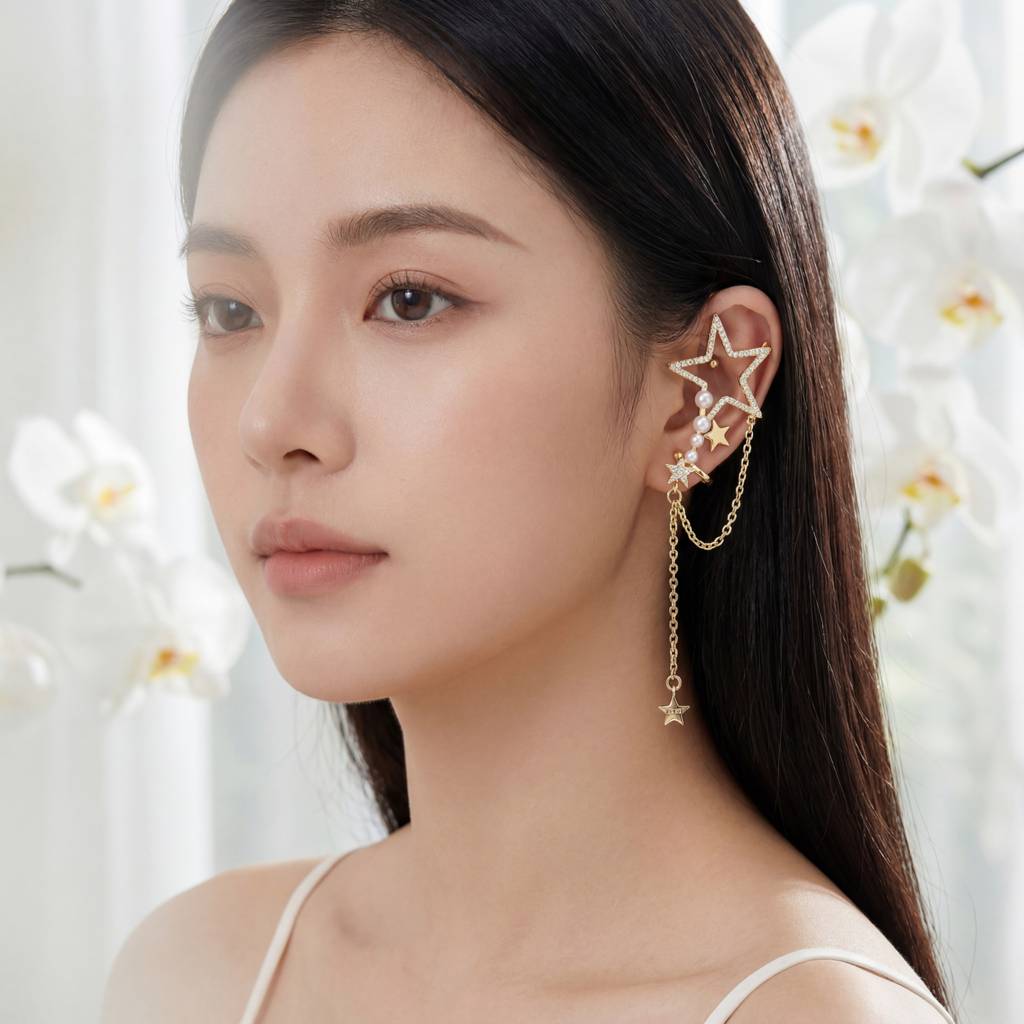 Korean Celestial Star & Pearl Drop Cuff : YUFSER376