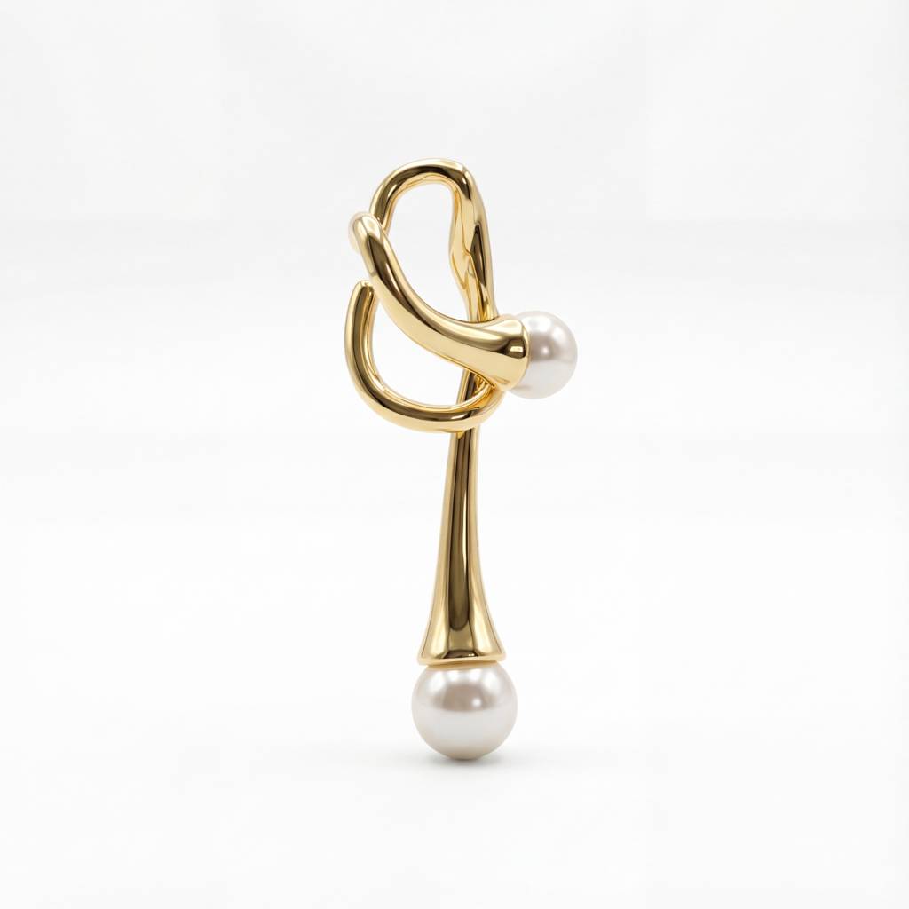Korean Sculptural Gold Pearl Drop : YUFSER383