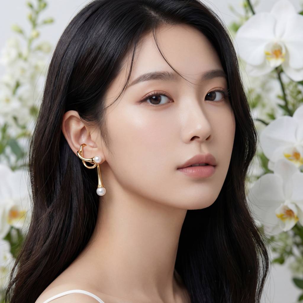 Korean Sculptural Gold Pearl Drop : YUFSER383