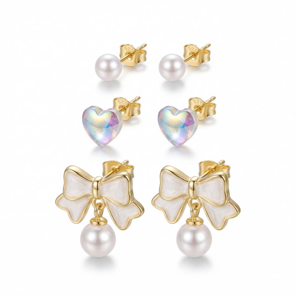 Korean Romantic Bow & Iridescent Heart Set : YUFSER389
