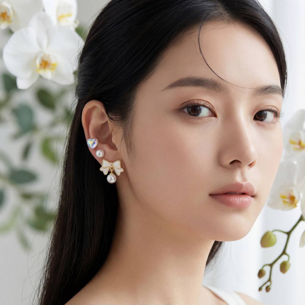 Korean Romantic Bow & Iridescent Heart Set : YUFSER389