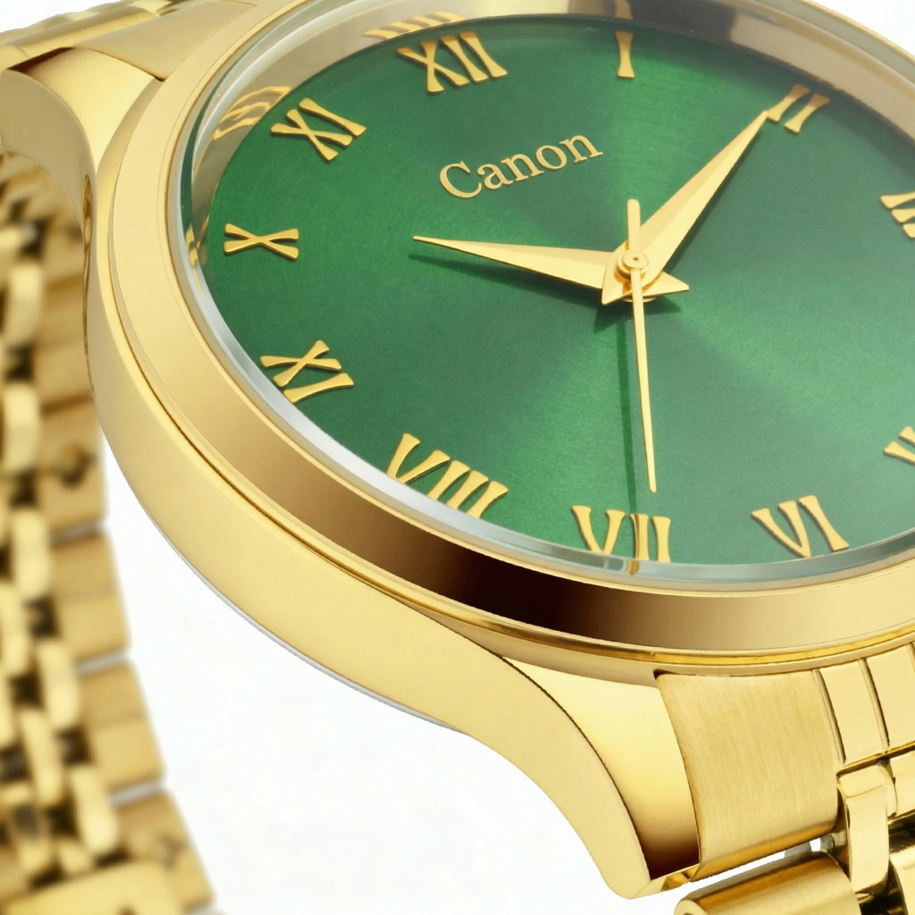 Luxury Golden & Green Couple Watch With Roman Numerals Cn-485 : CN-485
