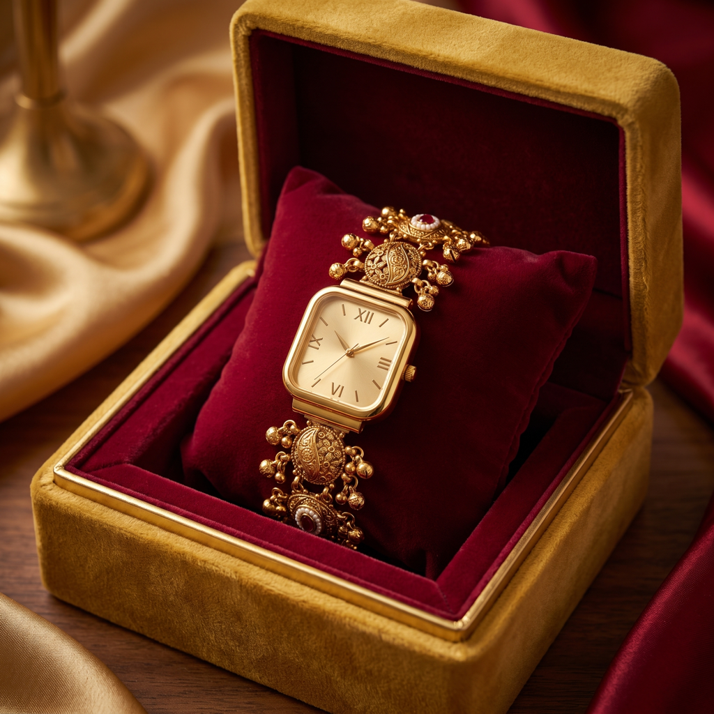 Paisley Ghungroo Ruby Pearl Gold Watch : BV-SRT-BHTI-3