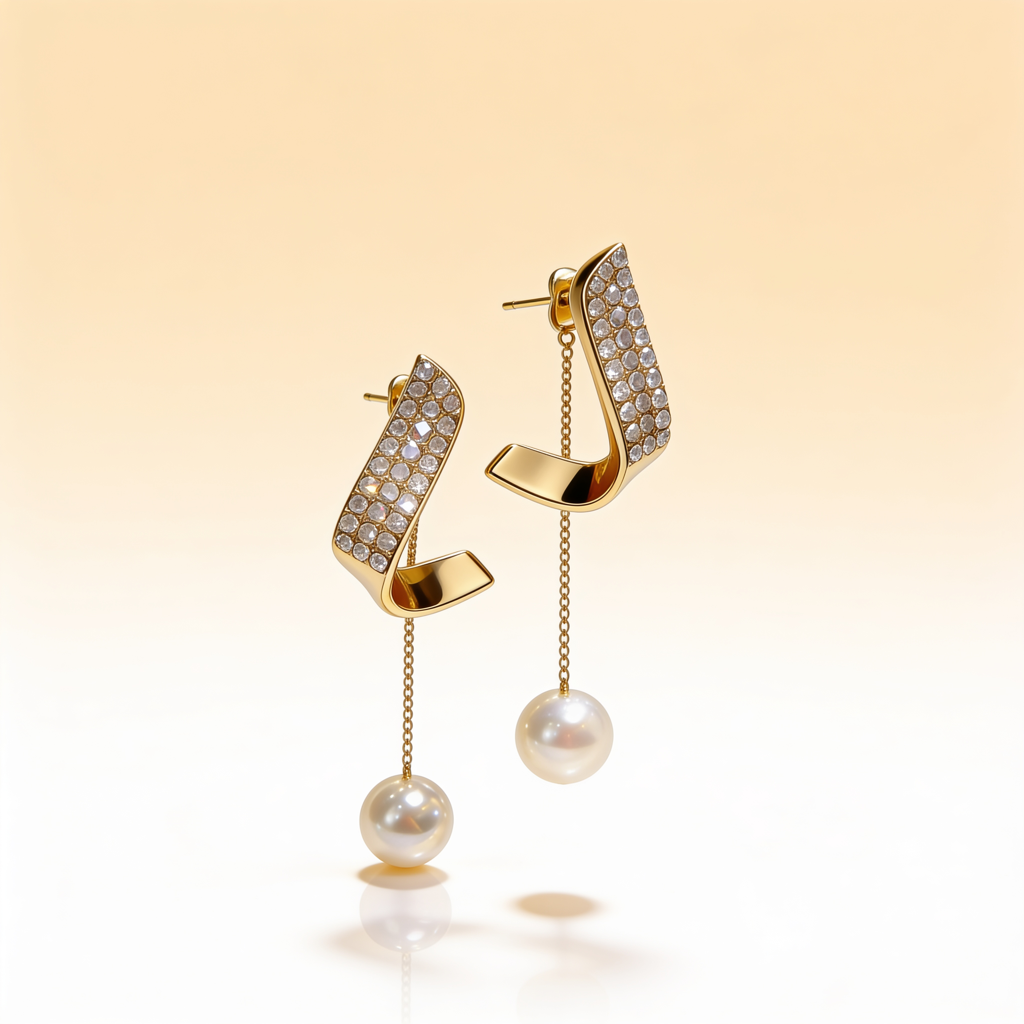 Korean Twisted Wave Crystal Dangle Earrings : YUFSER415