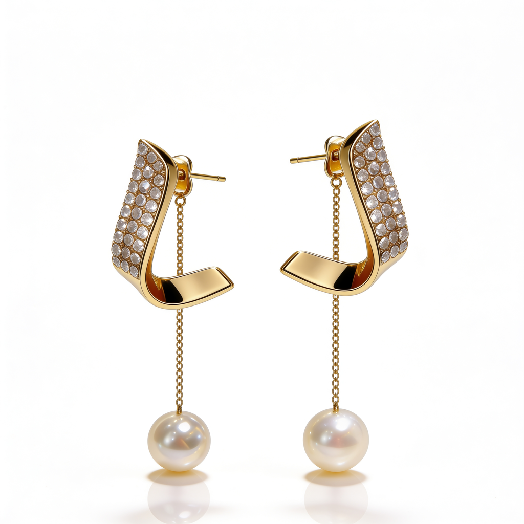 Korean Twisted Wave Crystal Dangle Earrings : YUFSER415