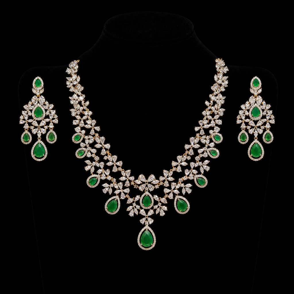 Vantara Emerald Blossom Jewellery Set : VCJS002