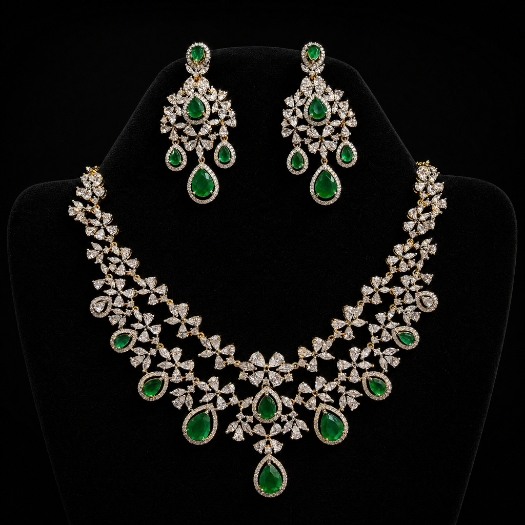 Vantara Emerald Blossom Jewellery Set : VCJS002