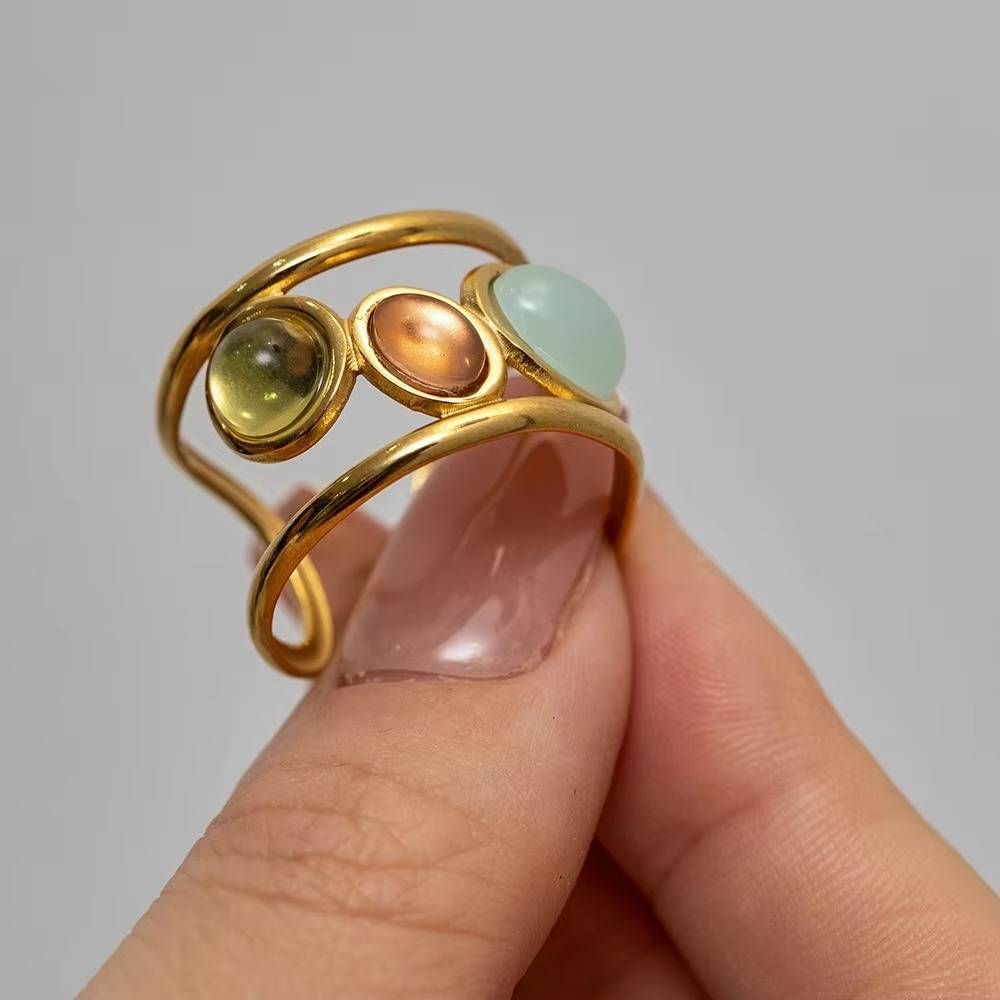 18K Gold Plated Anti-Tarnish Adjustable Multicolor Ring : RIN-253-G