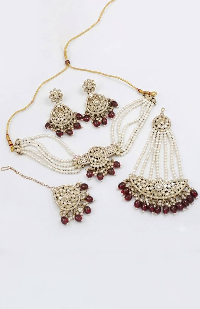Ruby Pearl Bridal Matha Patti Set : HIV-169