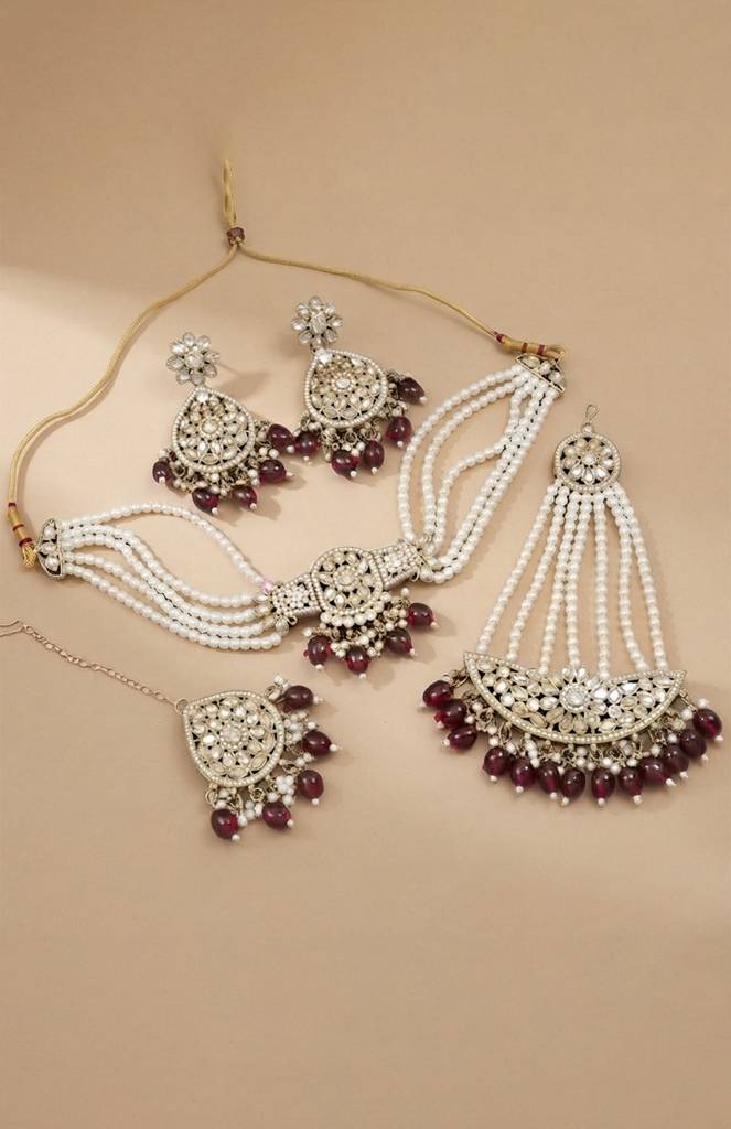 Ruby Pearl Bridal Matha Patti Set : HIV-169