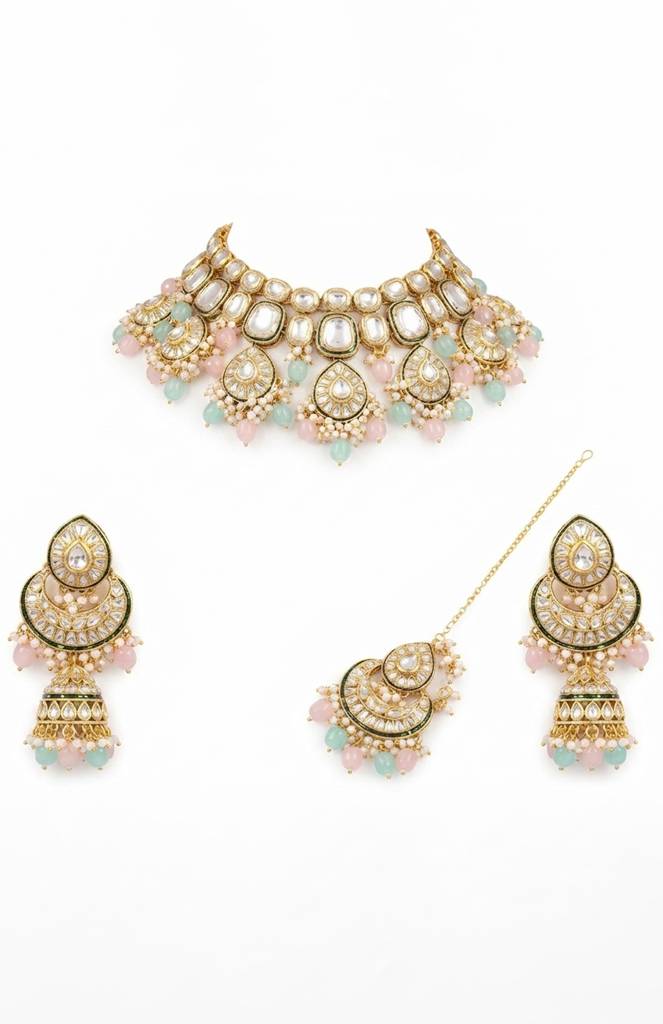Multi Colored Matha Patti & Necklace Bridal Set : HIV-172