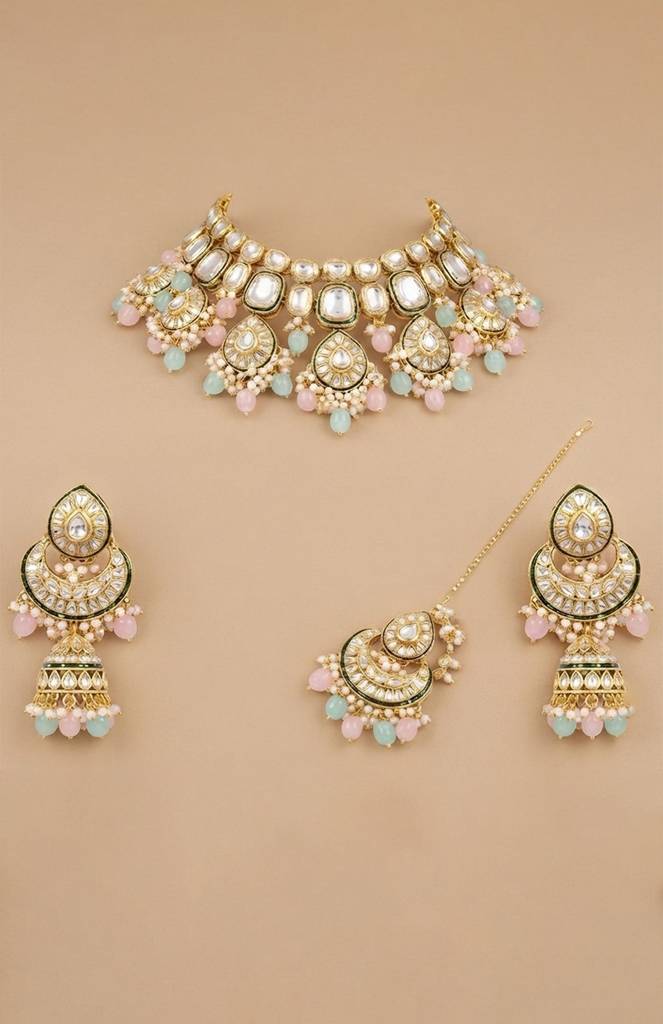 Multi Colored Matha Patti & Necklace Bridal Set : HIV-172