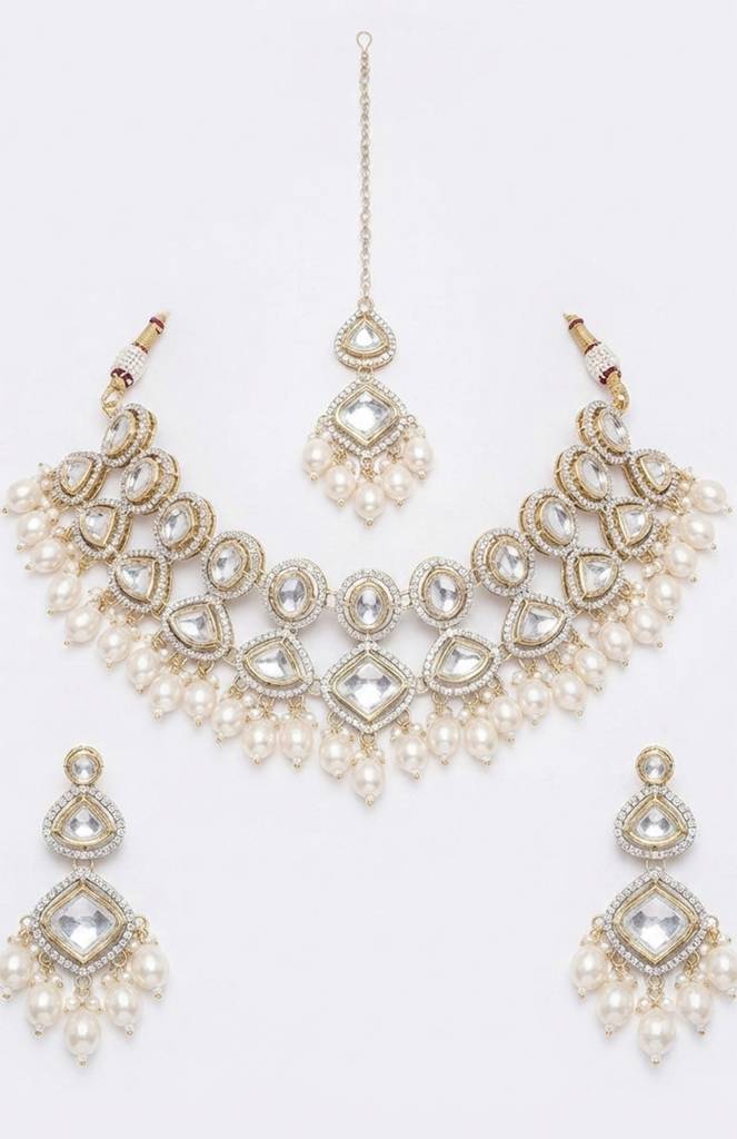 Silver Pearl Bridal Matha Patti & Necklace Set : HIV-176