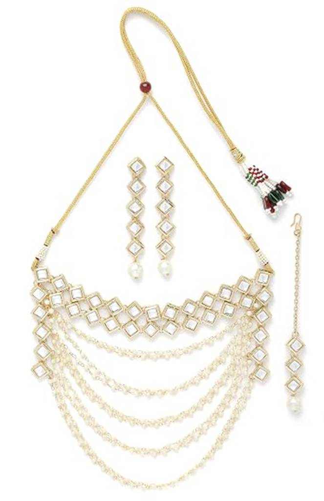 Gold Pearl Bridal Matha Patti Set : HIV-246
