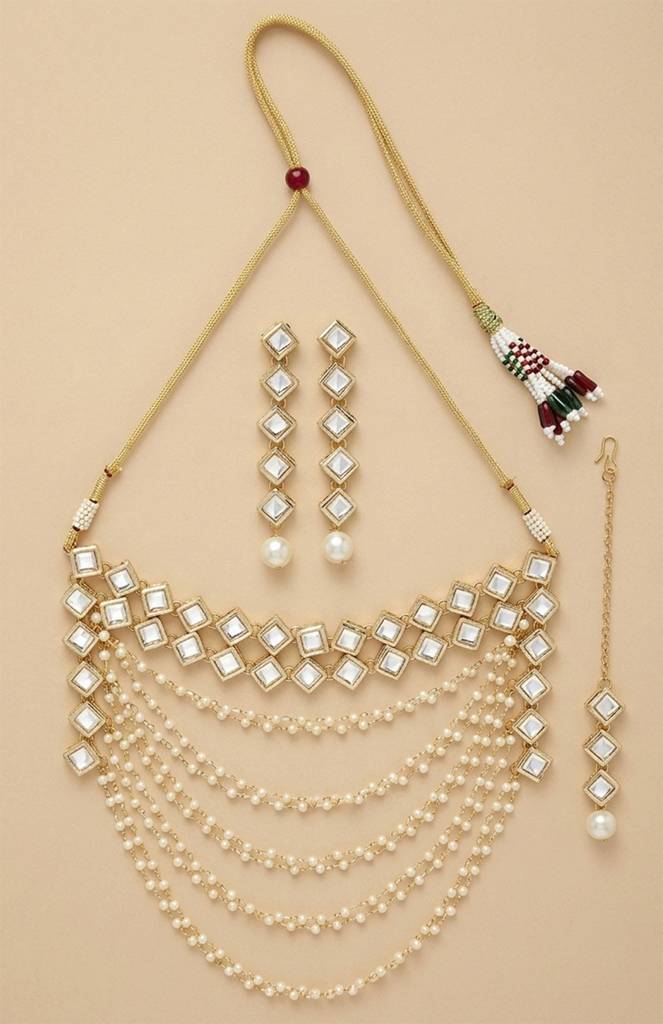 Gold Pearl Bridal Matha Patti Set : HIV-246