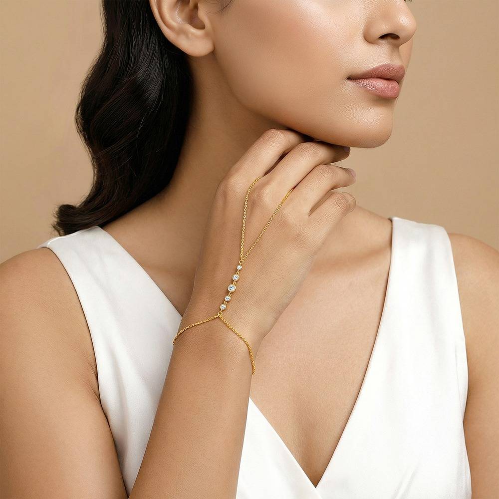 Golden Triple Orbit Hathphool|Gifts For Women And Girls | With Certificate Of Authenticity And 925 Stamp | 6 Months Wa : HP015