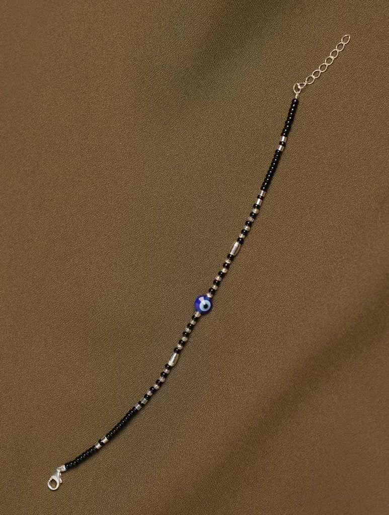 925 Sterling Silver Evil Eye Black Beaded Bracelet : ARSBR172