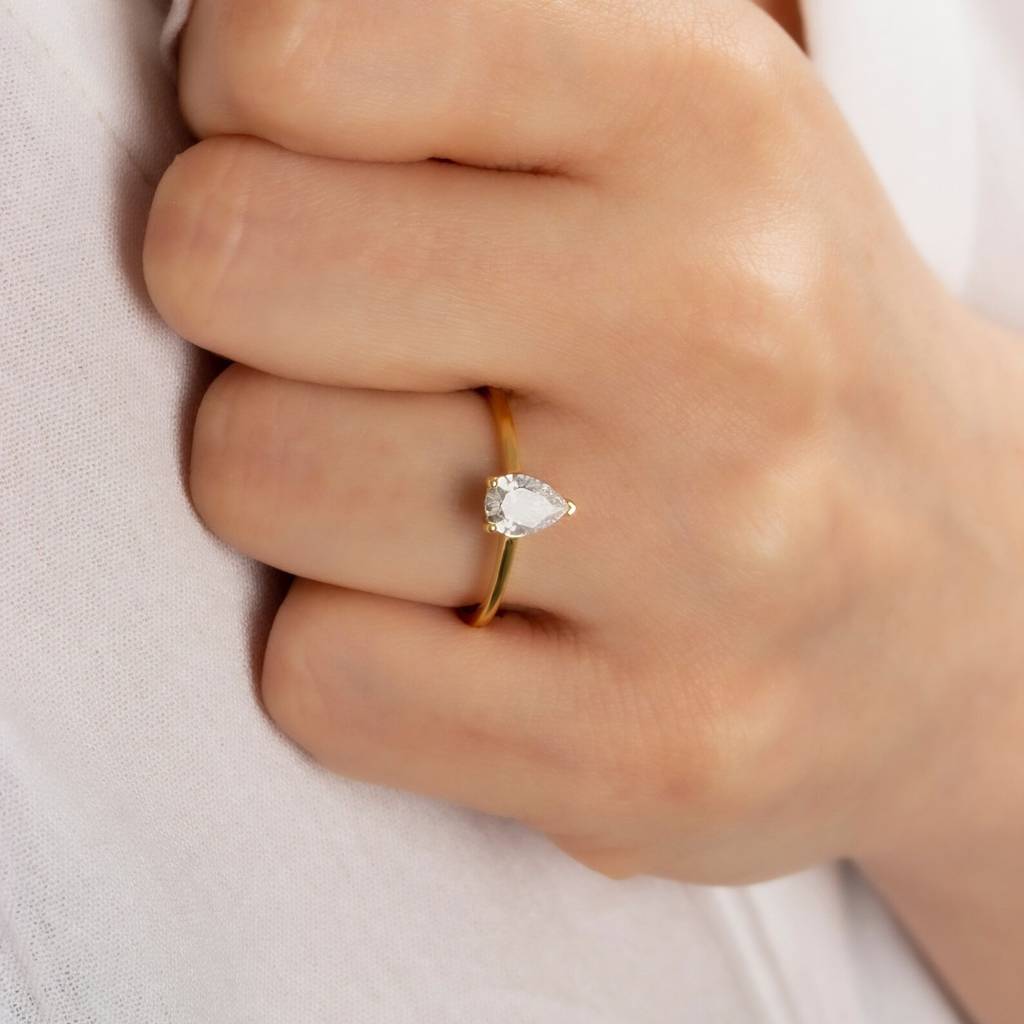 Timeless Pear Solitaire Ring - Skin Safe, Occasion/Engagement Ring : 10050311