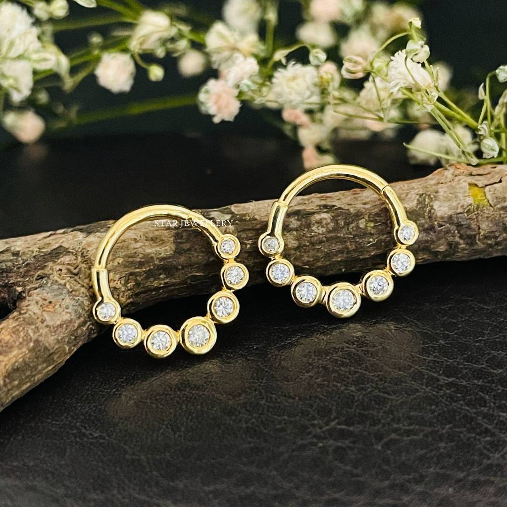 Septum Nose Ring In 925 Sterling Silver Bezel Set Moissanitediamond Daith Clicker : STE55