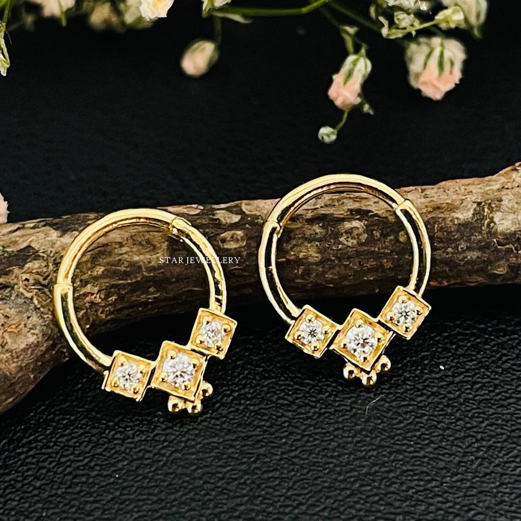 Septum Nose Ring In 925 Sterling Silver Genuine Diamond Trio Stone Septum Clicker : STE61