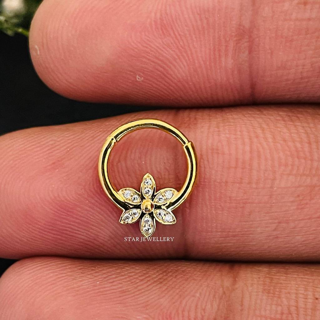 Moissanite Diamond Floral Daith Piercing Septum Nose Ring In 925 Steling Silver : STE28