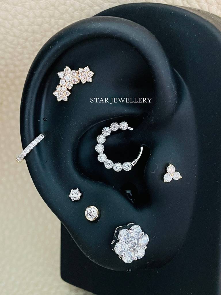 Septum Nose Ring In 925 Sterling Silver Bezel Set Miligrain Moissanite Diamond Daith Piercing : STE27