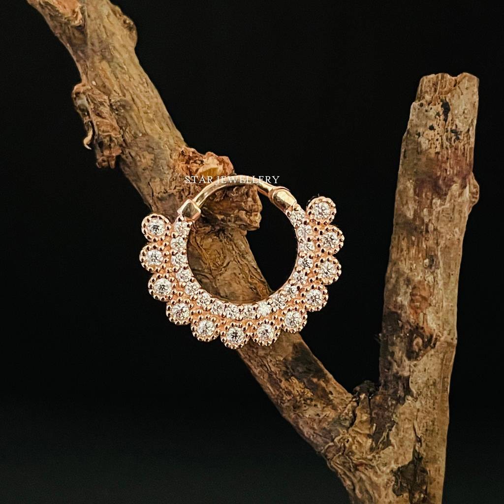 925 Sterling Silver Yellow Gold Plated  Set Moissanite Diamond Miligrain Septum Nose Ring : STE162