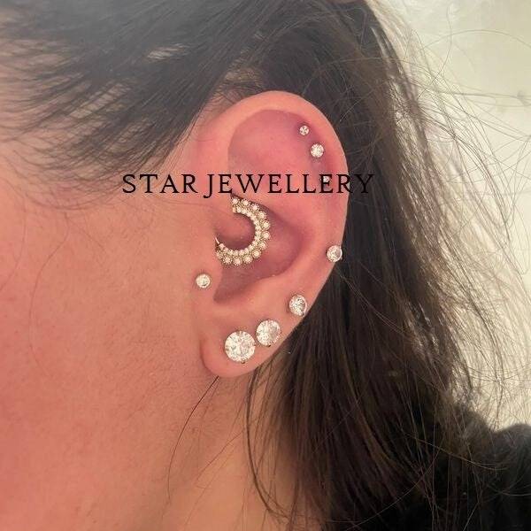 925 Sterling Silver Yellow Gold Plated  Set Moissanite Diamond Miligrain Septum Nose Ring : STE162