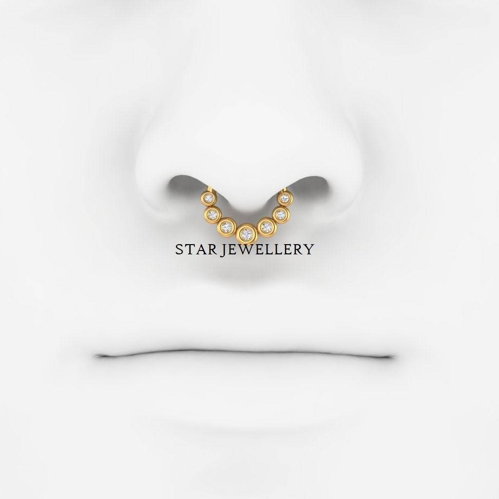 Septum Nose Ring In 925 Sterling Silver Bezel Set Moissanitediamond Daith Clicker : STE55
