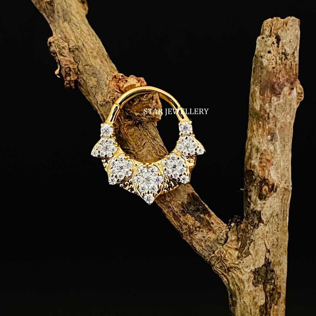Septum Nose Ring In 925 Sterling Silver In Pear Shape Moissanite Diamond Daith Clicker : STE182