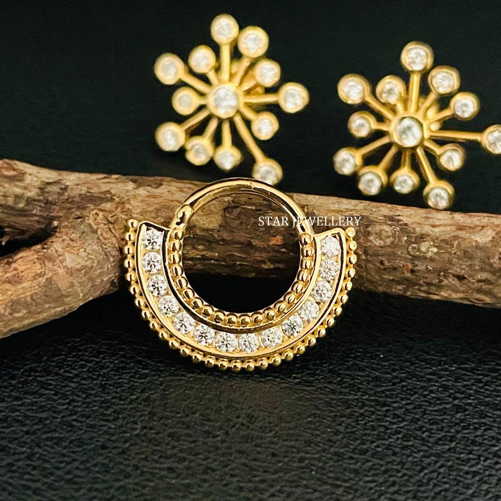 925 Sterling Silver Channel Set Moissanite Diamond Septum Nose Ring : STE167