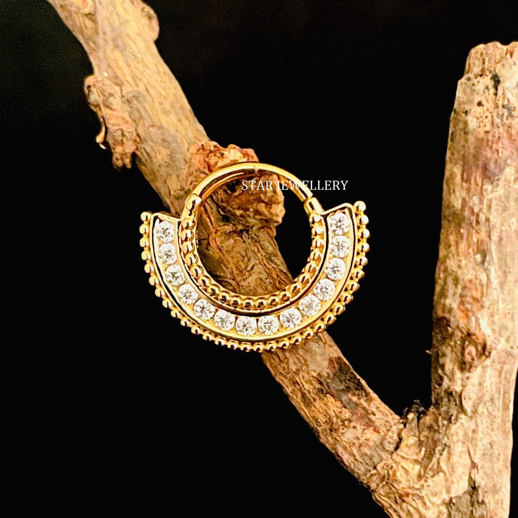 925 Sterling Silver Channel Set Moissanite Diamond Septum Nose Ring : STE167