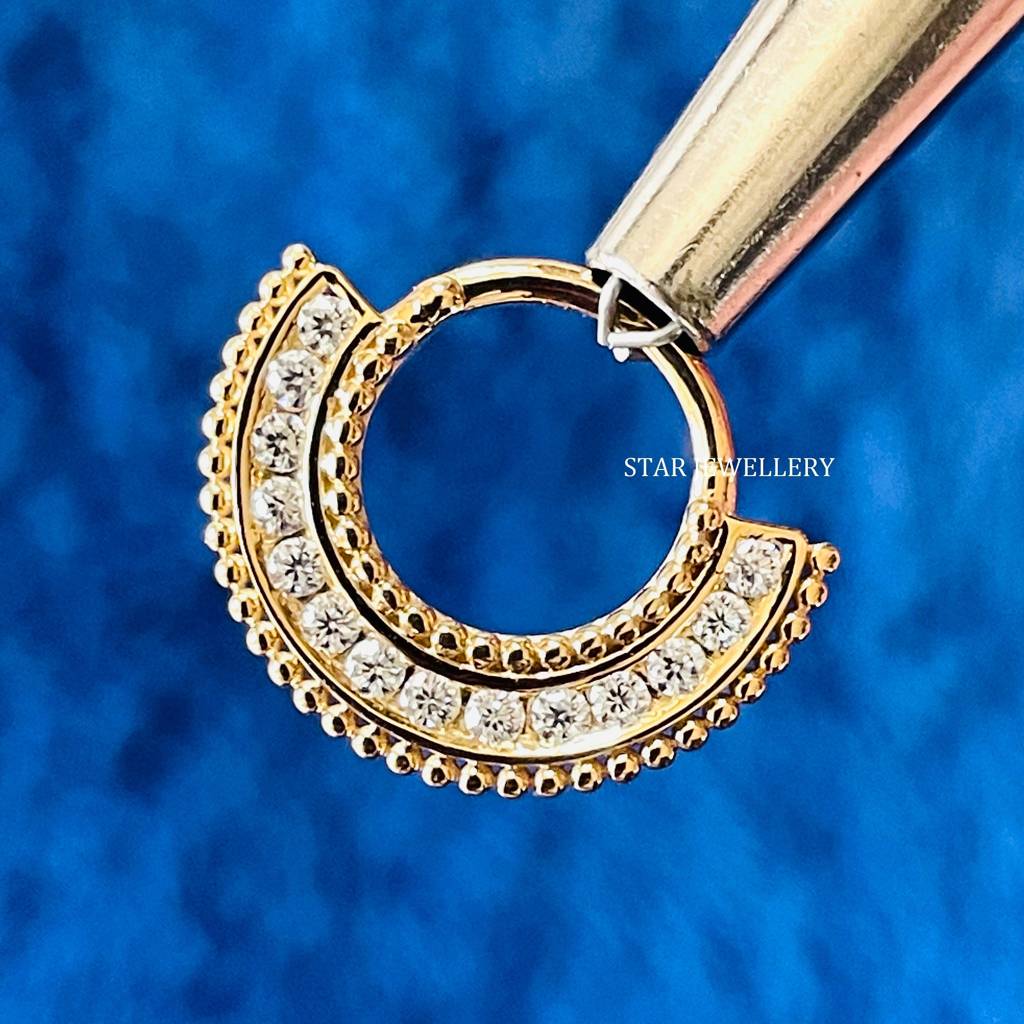 925 Sterling Silver Channel Set Moissanite Diamond Septum Nose Ring : STE167