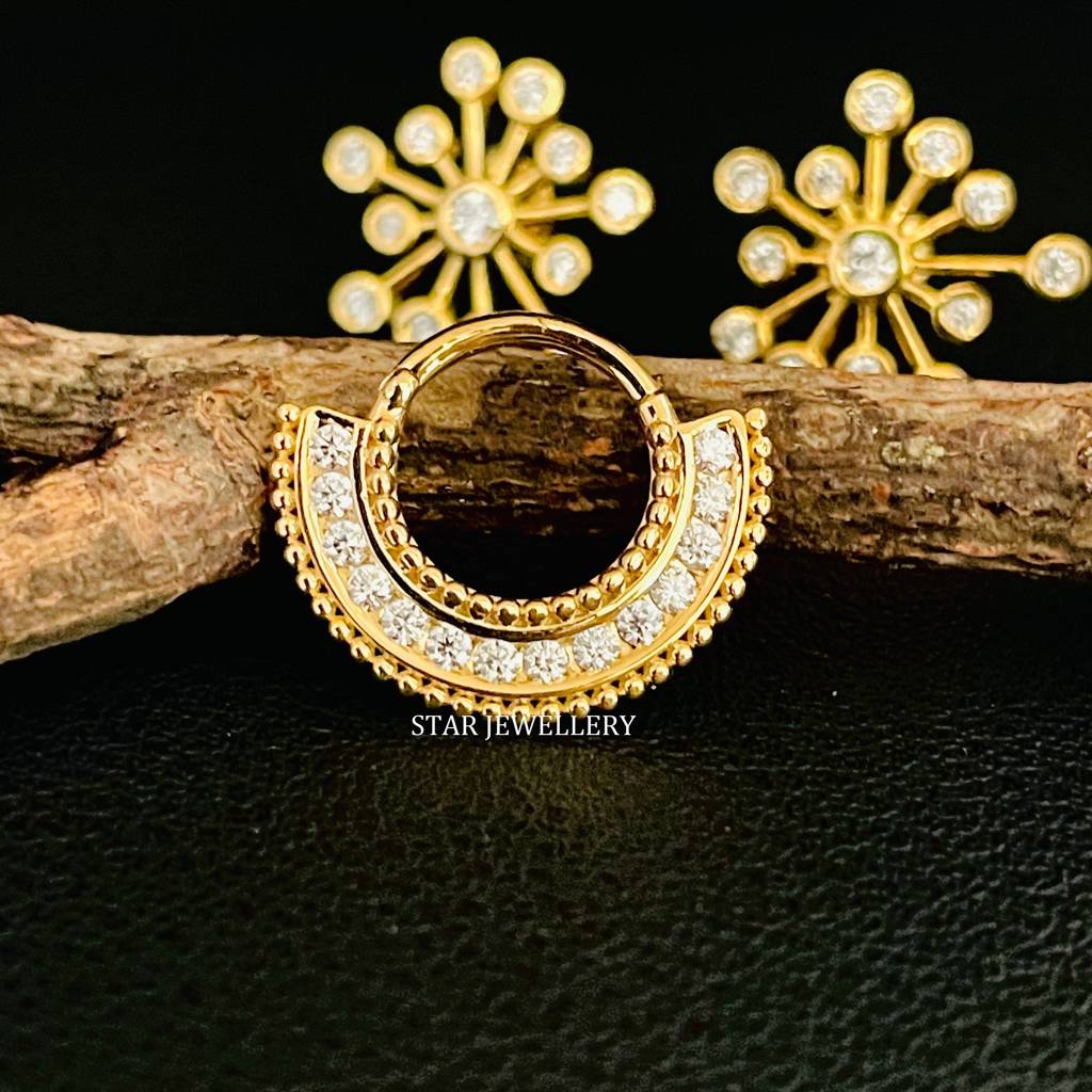 925 Sterling Silver Channel Set Moissanite Diamond Septum Nose Ring : STE167