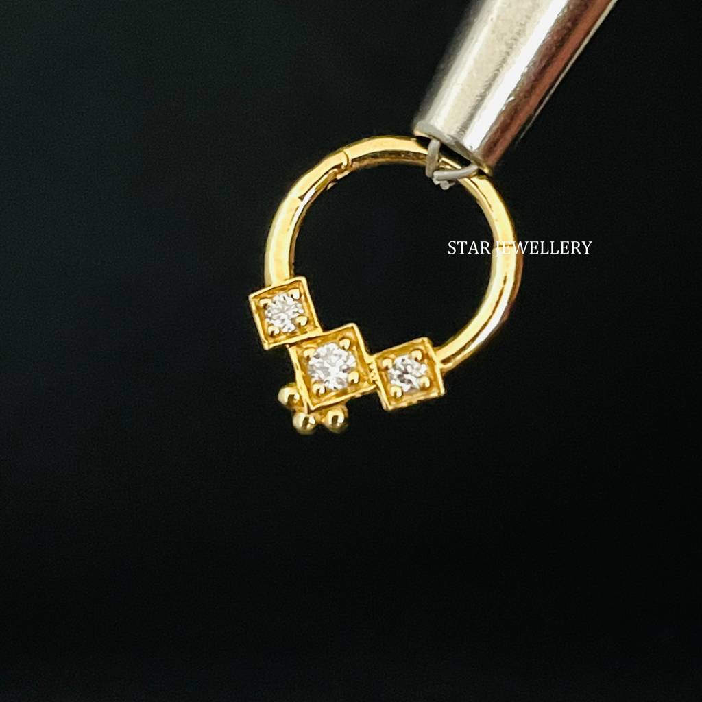 Septum Nose Ring In 925 Sterling Silver Genuine Diamond Trio Stone Septum Clicker : STE61
