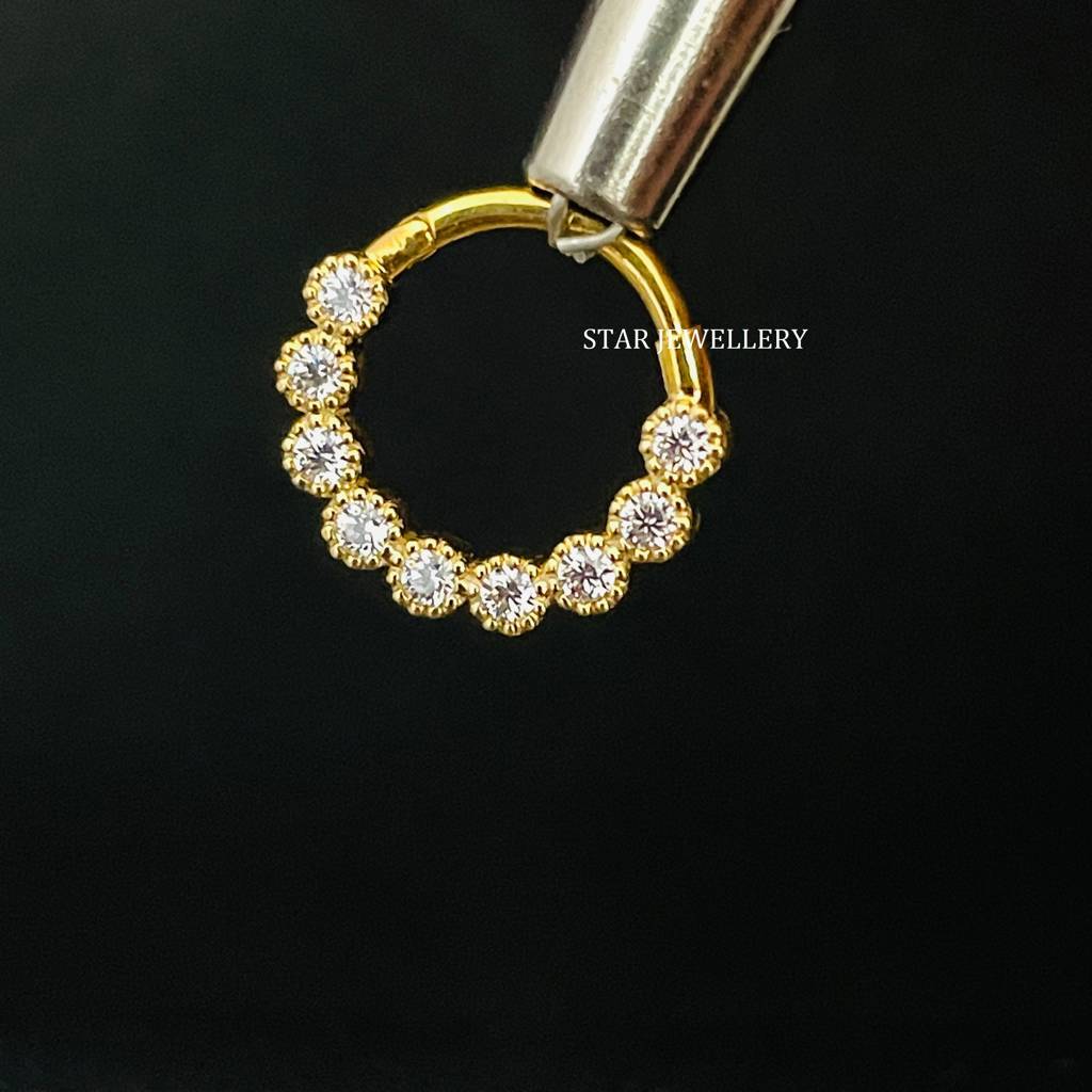 Septum Nose Ring In 925 Sterling Silver Bezel Set Miligrain Moissanite Diamond Daith Piercing : STE27